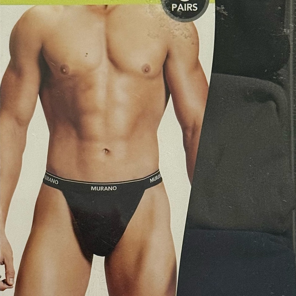Murano Black Men's Thong Briefs with Branded Waistband